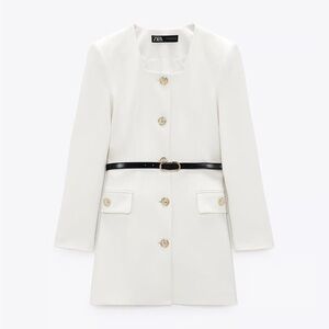 ZARA WHITE BELTED BLAZER DRESS